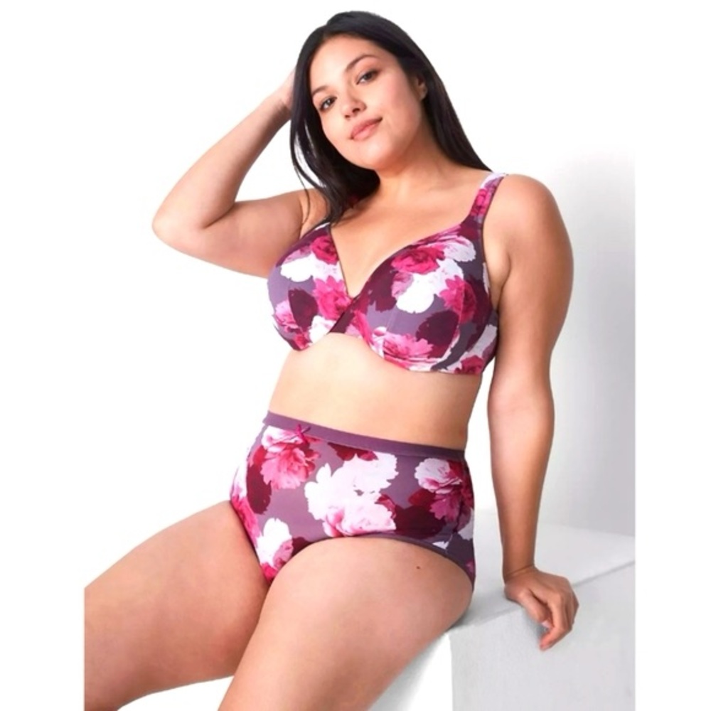 Cacique Floral Print Bra in Pink and Purple full coverage size 36F